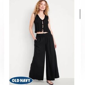 Old Navy Mid-Rise Linen-Blend Super Wide-Leg Palazzo Pants Petite